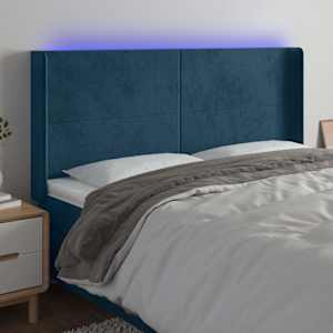 Čelo postele s LED tmavě modré 203 x 16 x 118/128 cm samet - obrázek 1