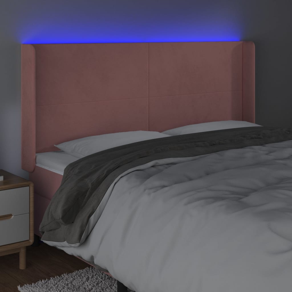 gultas galvgalis ar LED, 203x16x118/128 cm, rozā samts | Stepinfit.lv