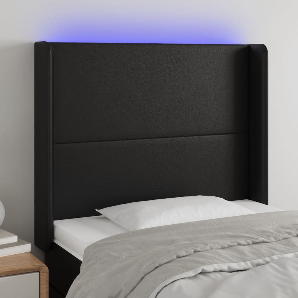 vidaXL Tăblie de pat cu LED, negru, 83x16x118/128 cm, piele ecologică