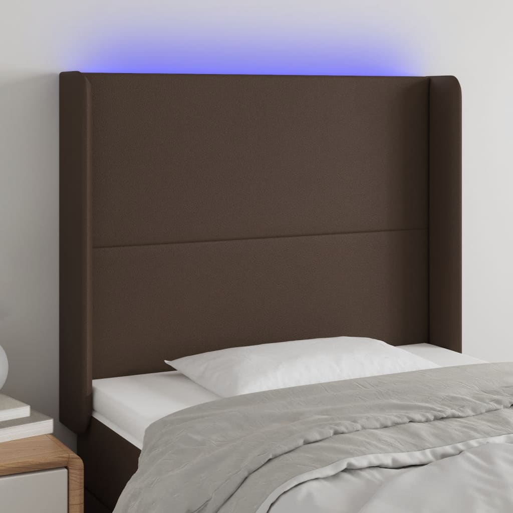 gultas galvgalis ar LED, 83x16x118/128 cm, brūna mākslīgā āda | Stepinfit.lv