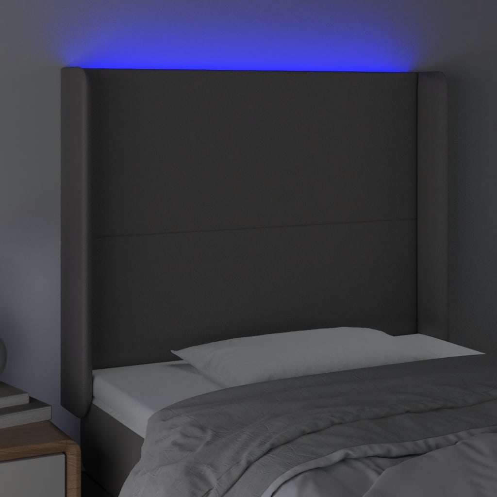gultas galvgalis ar LED, 83x16x118/128 cm, pelēka mākslīgā āda | Stepinfit.lv