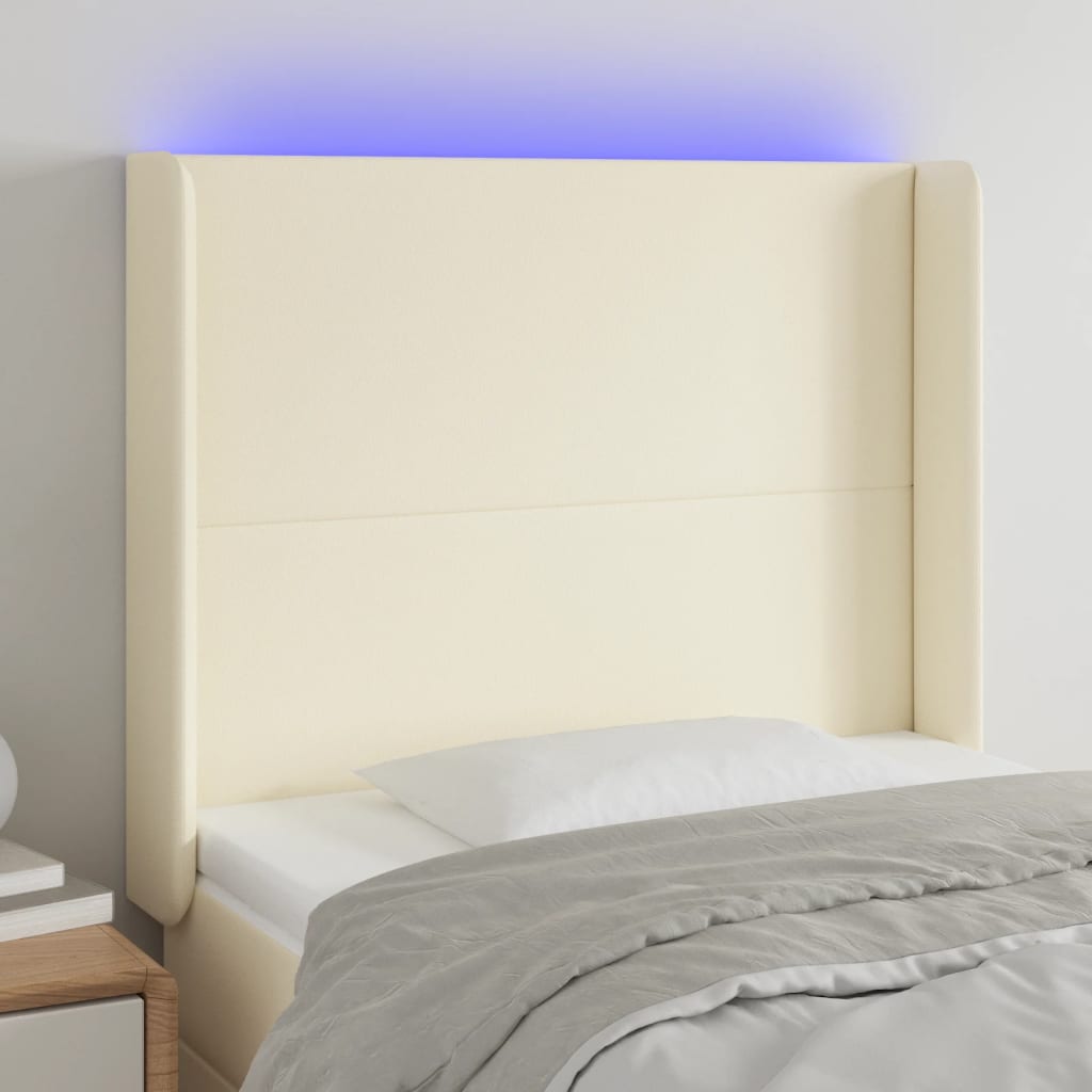 vidaXL sengegavl med LED-lys 93x16x118/128 cm kunstlæder cremefarvet