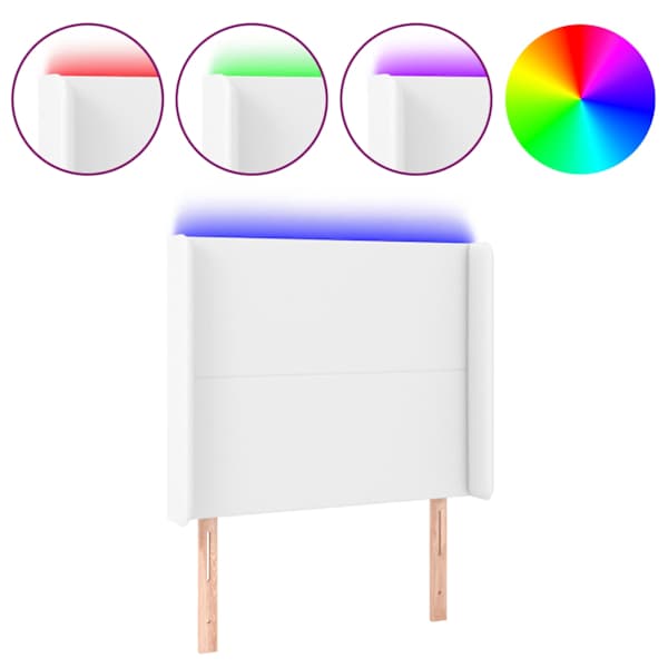 vidaXL LED-voodipeats, valge, 103x16x118/128 cm, kunstnahk