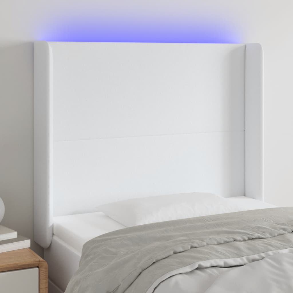 gultas galvgalis ar LED, 103x16x118/128 cm, balta mākslīgā āda | Stepinfit.lv