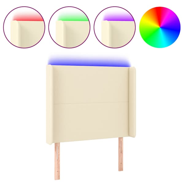 vidaXL LED-voodipeats, kreemjas, 103x16x118/128 cm, kunstnahk