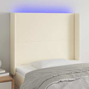 Čelo postele s LED krémové 103 x 16 x 118/128 cm umělá kůže - obrázek 1
