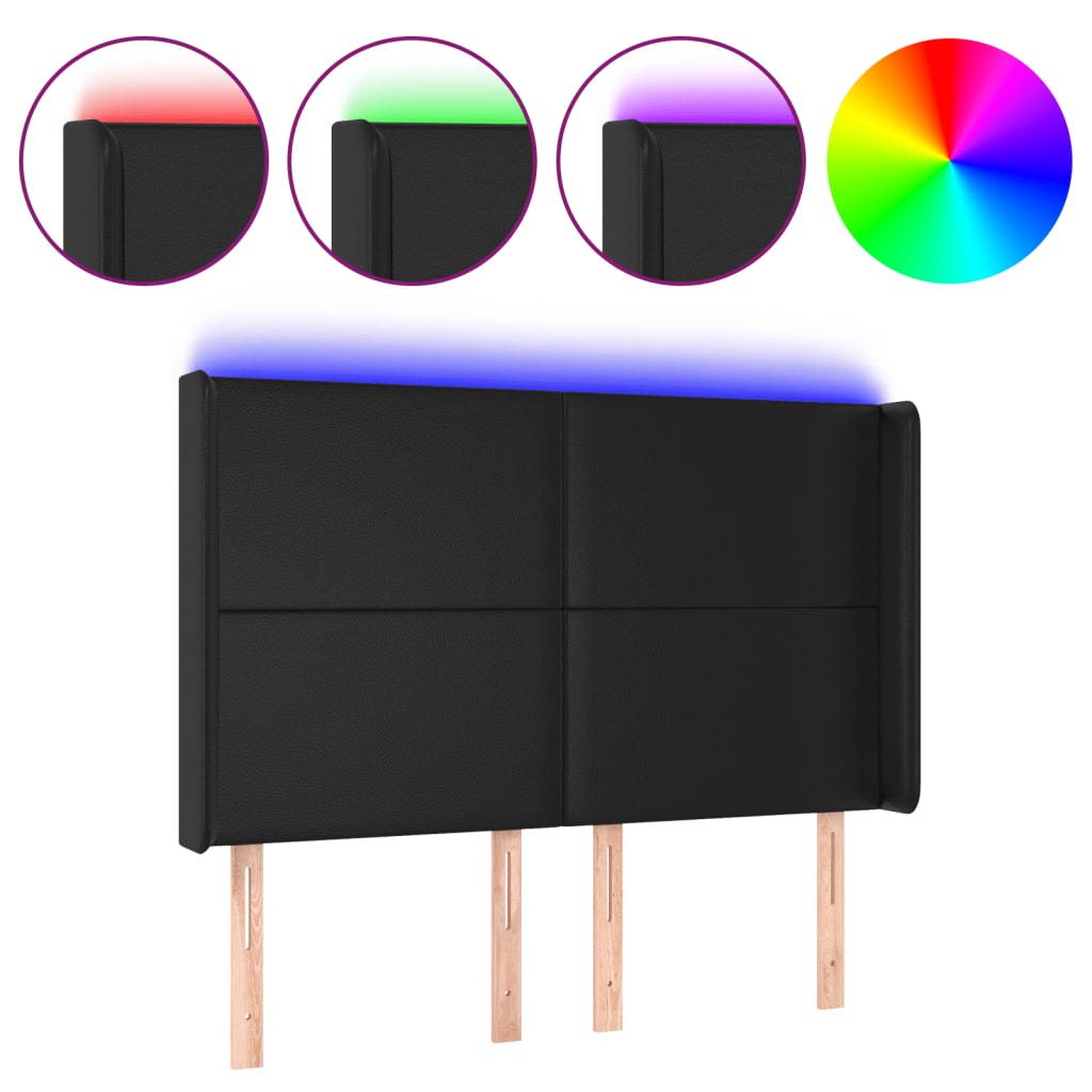 vidaXL Čelo postele s LED černé 147 x 16 x 118/128 cm umělá kůže