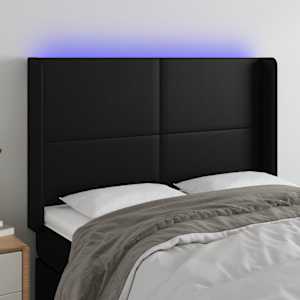 Čelo postele s LED černé 147 x 16 x 118/128 cm umělá kůže - obrázek 1