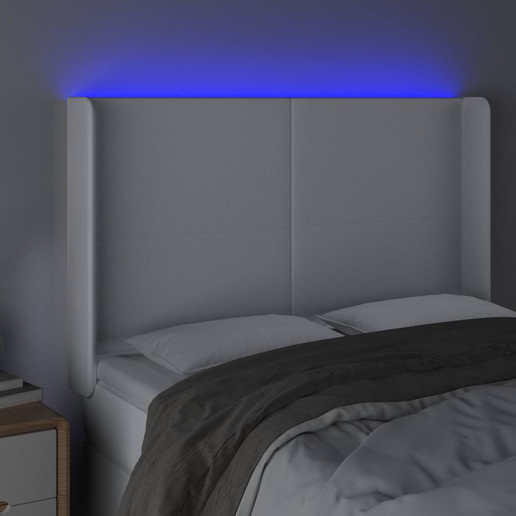 vidaXL Hoofdbord LED 147x16x118/128 cm kunstleer wit, foto 2