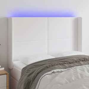 Čelo postele s LED bílé 147 x 16 x 118/128 cm umělá kůže - obrázek 1