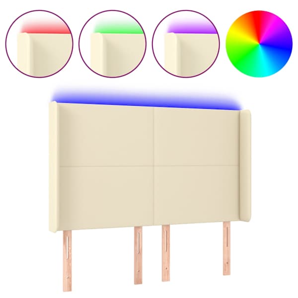 vidaXL LED-voodipeats, kreemjas, 147x16x118/128 cm, kunstnahk