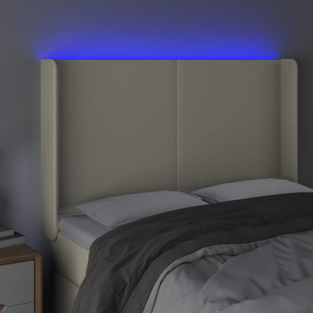 gultas galvgalis ar LED, 147x16x118/128 cm, krēmkrāsas | Stepinfit.lv
