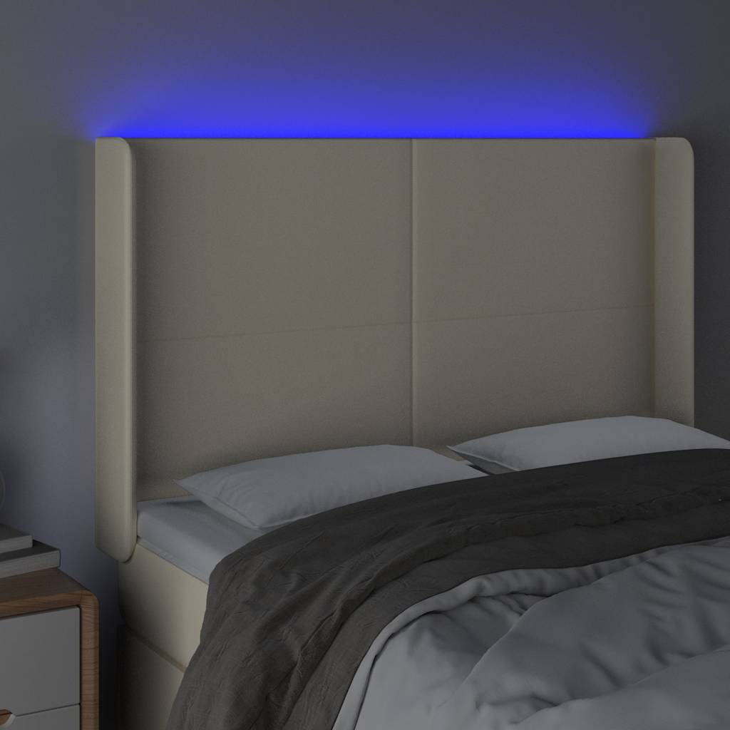 vidaXL Hoofdbord LED 147x16x118/128 cm kunstleer crèmekleurig, foto 2