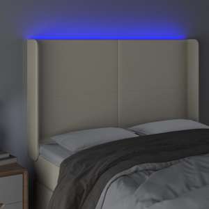 Čelo postele s LED krémové 147 x 16 x 118/128 cm umělá kůže - obrázek 4