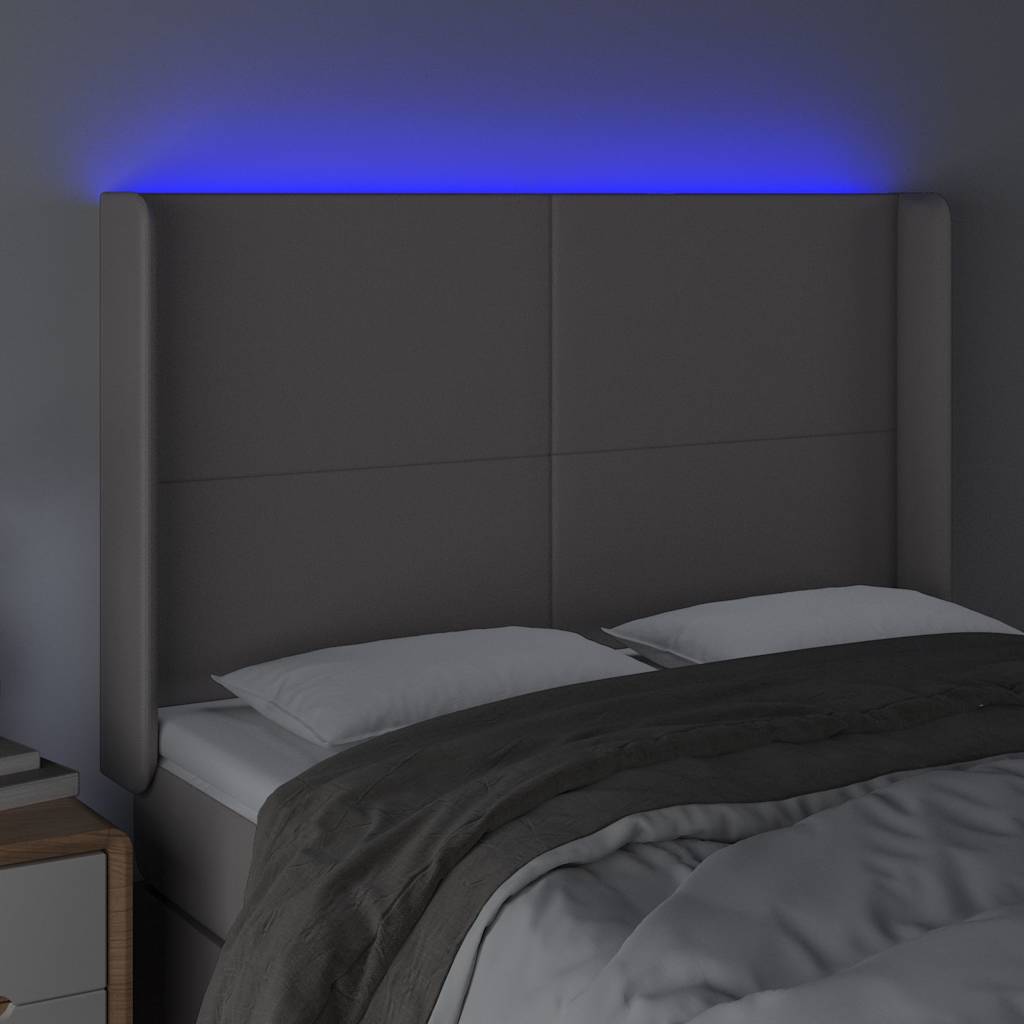 vidaXL Hoofdbord LED 147x16x118/128 cm kunstleer grijs, foto 2