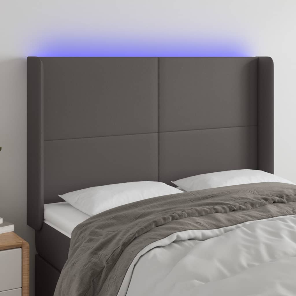 Čelo postele s LED šedé 147 x 16 x 118/128 cm umělá kůže
