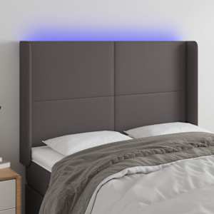 Čelo postele s LED šedé 147 x 16 x 118/128 cm umělá kůže - obrázek 1