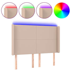 vidaXL LED-voodipeats, Cappuccino, 147x16x118/128 cm, kunstnahk