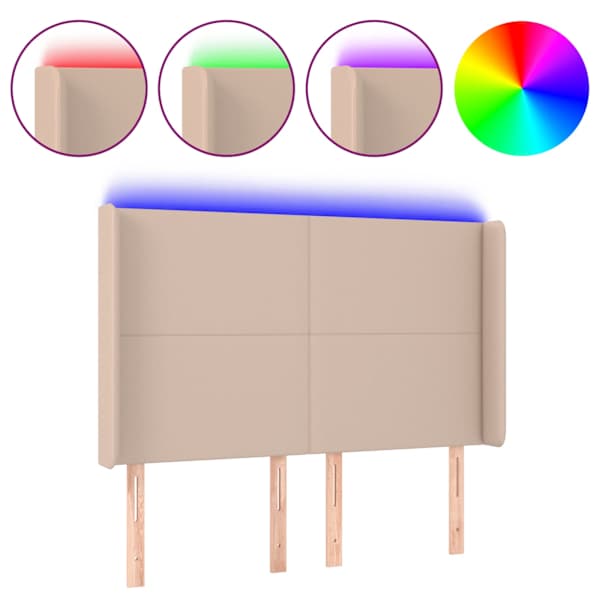 vidaXL LED-voodipeats, Cappuccino, 147x16x118/128 cm, kunstnahk