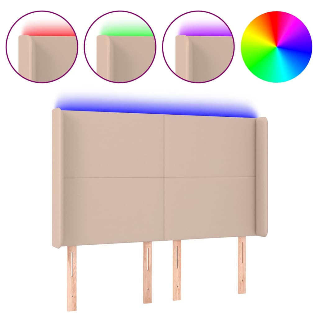 vidaXL Hoofdbord LED 147x16x118/128 cm kunstleer cappuccinokleurig bruin, foto 3