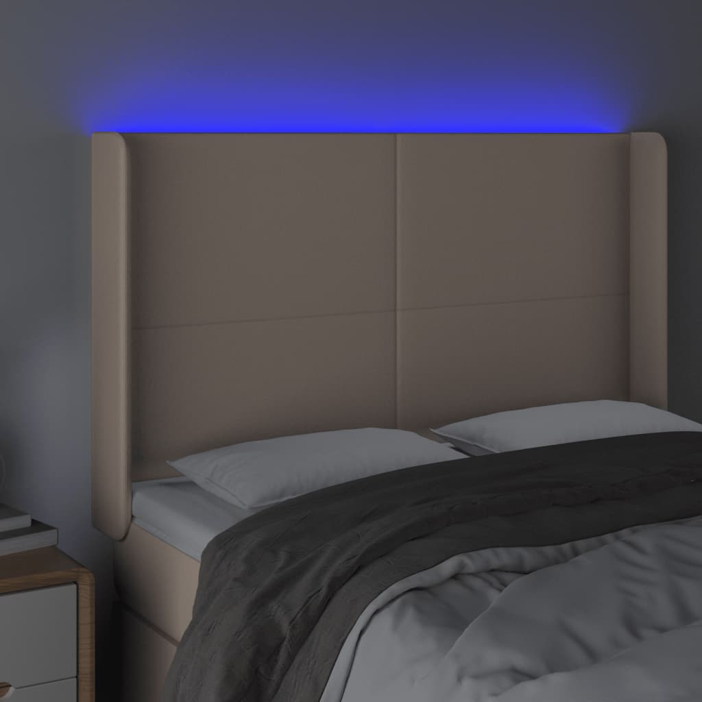gultas galvgalis ar LED, 147x16x118/128 cm, kapučīno | Stepinfit.lv