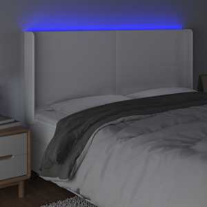Čelo postele s LED bílé 163 x 16 x 118/128 cm umělá kůže - obrázek 4