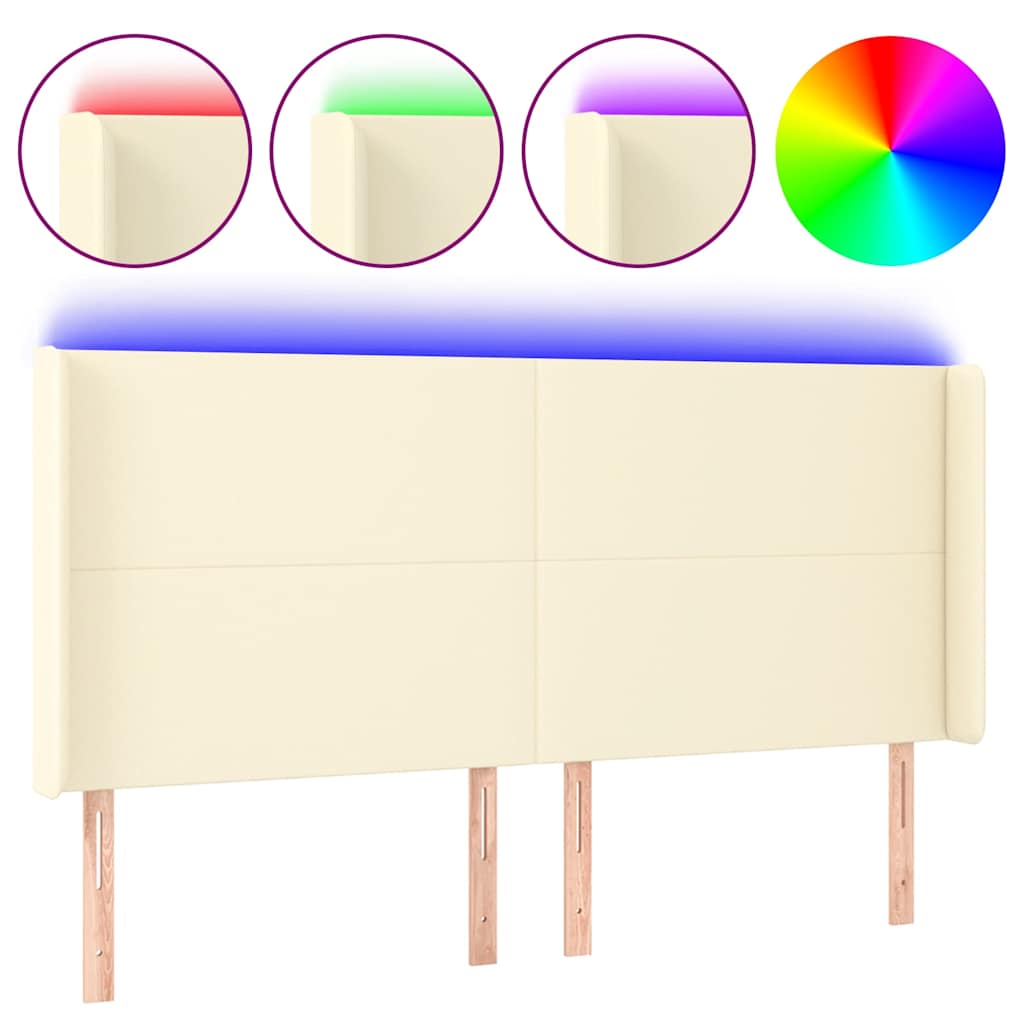vidaXL Hoofdbord LED 163x16x118/128 cm kunstleer crèmekleurig, foto 3