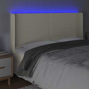Čelo postele s LED krémové 163 x 16 x 118/128 cm umělá kůže - obrázek 4