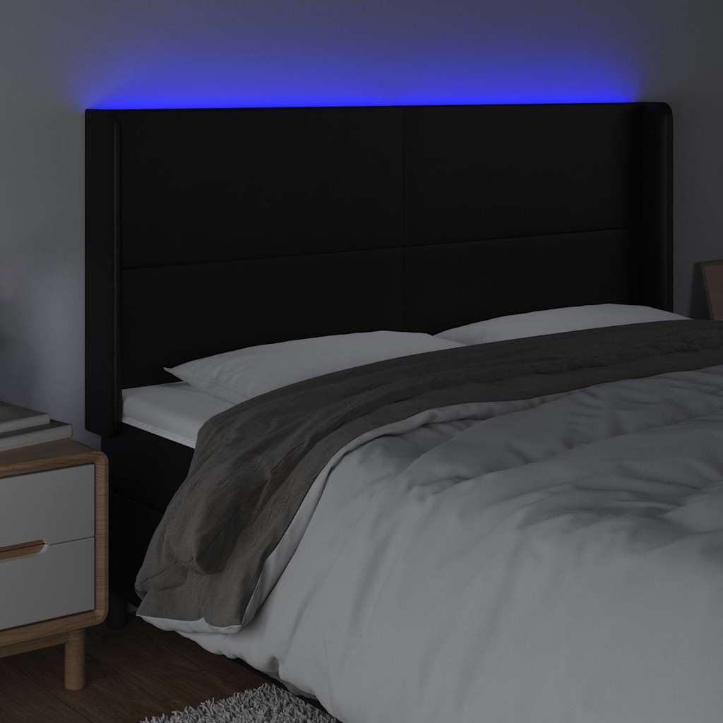 vidaXL Hoofdbord LED 183x16x118/128 cm kunstleer zwart, foto 2