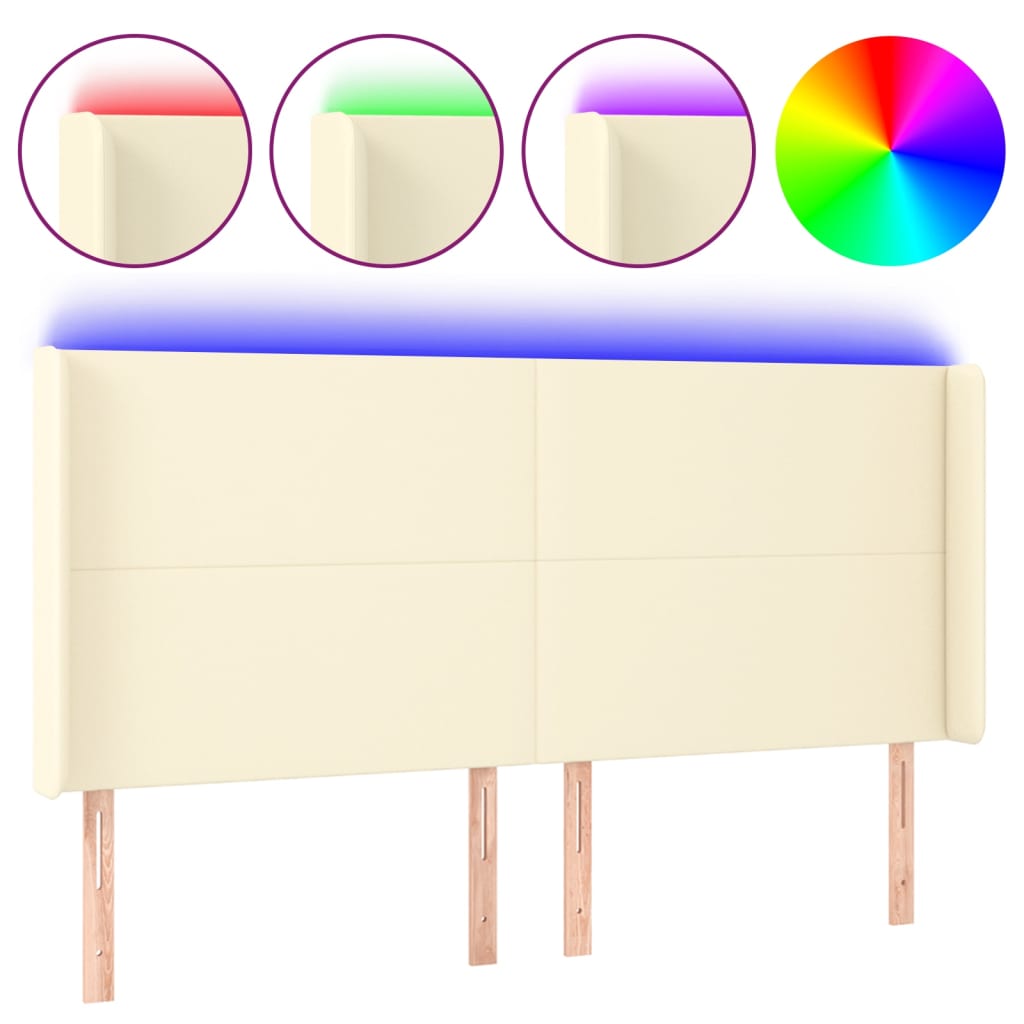 vidaXL Čelo postele s LED krémové 183 x 16 x 118/128 cm umělá kůže