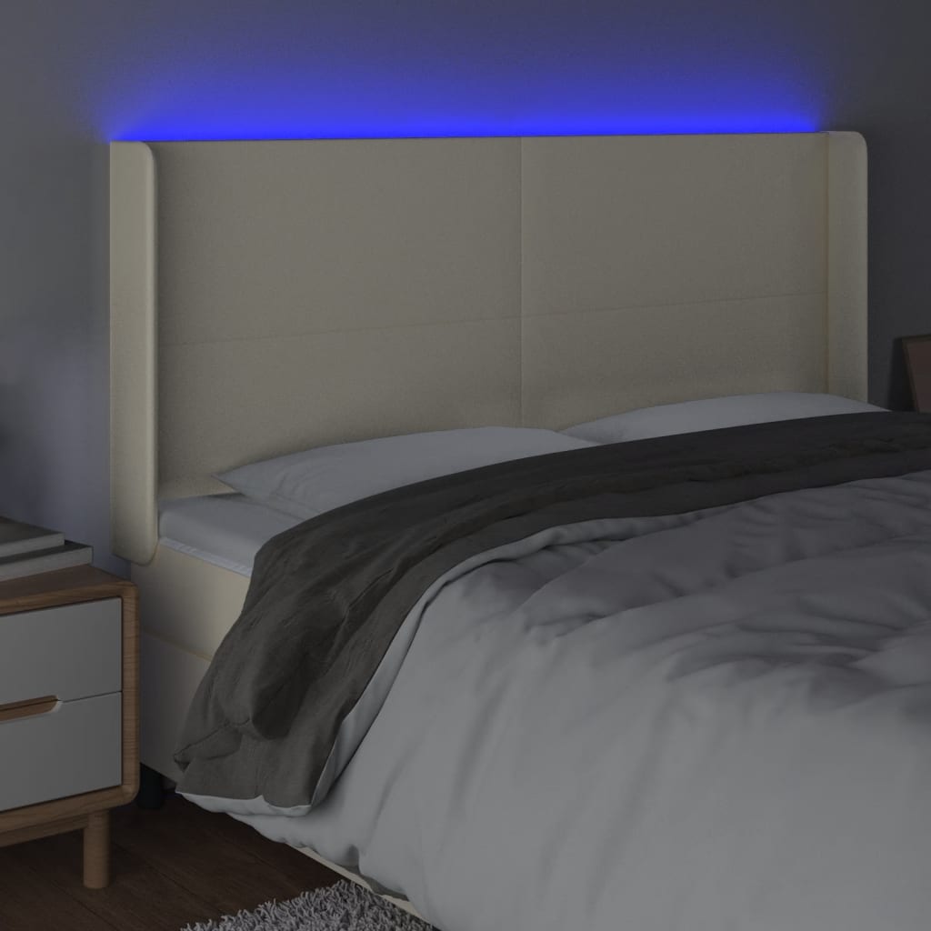 gultas galvgalis ar LED, 183x16x118/128 cm, krēmkrāsas | Stepinfit.lv