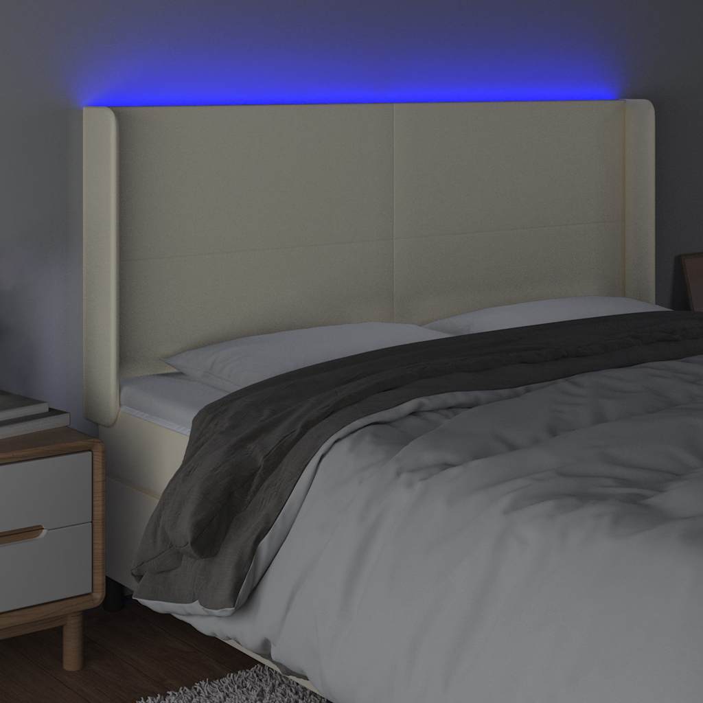 vidaXL Hoofdbord LED 183x16x118/128 cm kunstleer crèmekleurig, foto 2