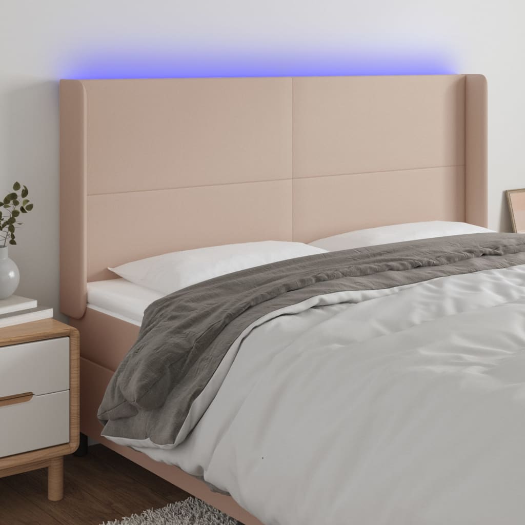 gultas galvgalis ar LED, 183x16x118/128 cm, kapučīno | Stepinfit.lv