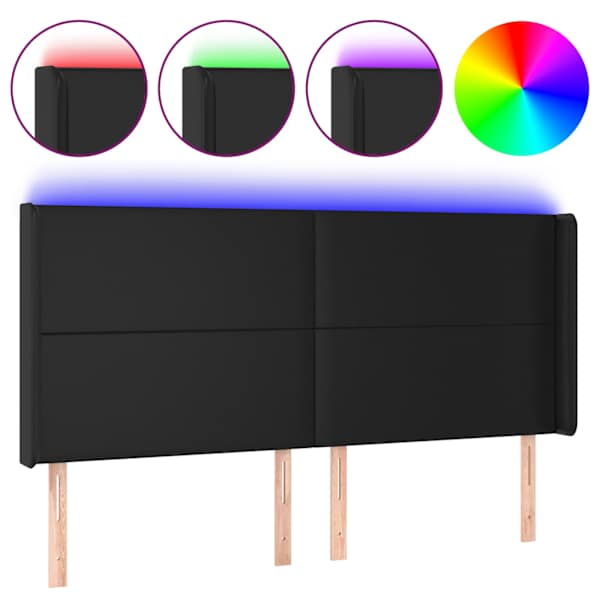 vidaXL LED-voodipeats, must, 203x16x118/128 cm, kunstnahk