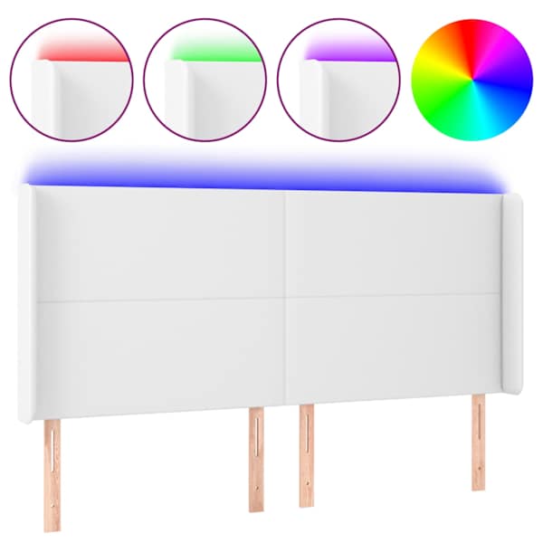 vidaXL LED-voodipeats, valge, 203x16x118/128 cm, kunstnahk