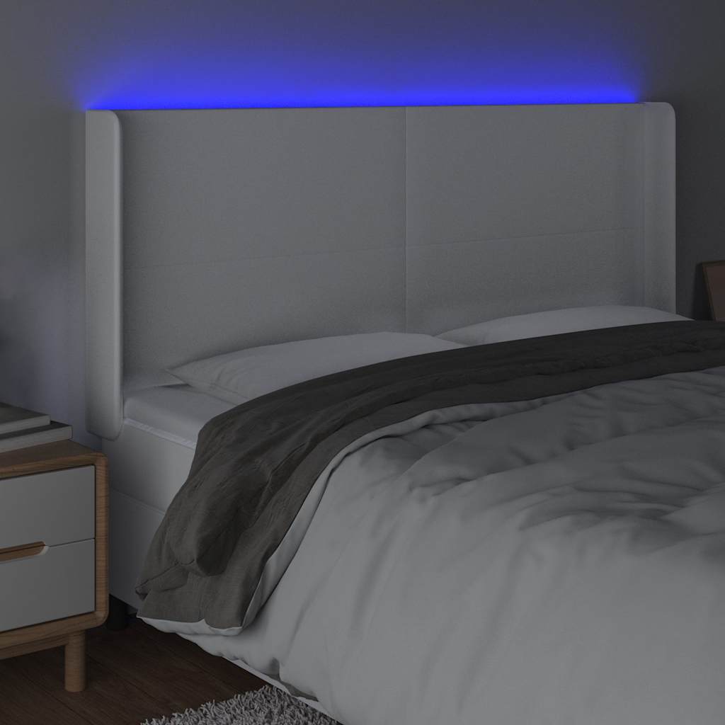 vidaXL Hoofdbord LED 203x16x118/128 cm kunstleer wit, foto 2
