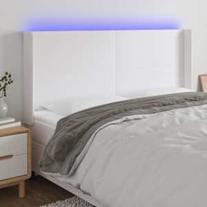 Čelo postele s LED bílé 203 x 16 x 118/128 cm umělá kůže - obrázek 1