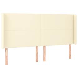 vidaXL Cabeceira cama c/ LED 203x16x118/128 cm couro artificial cr&egrave;me