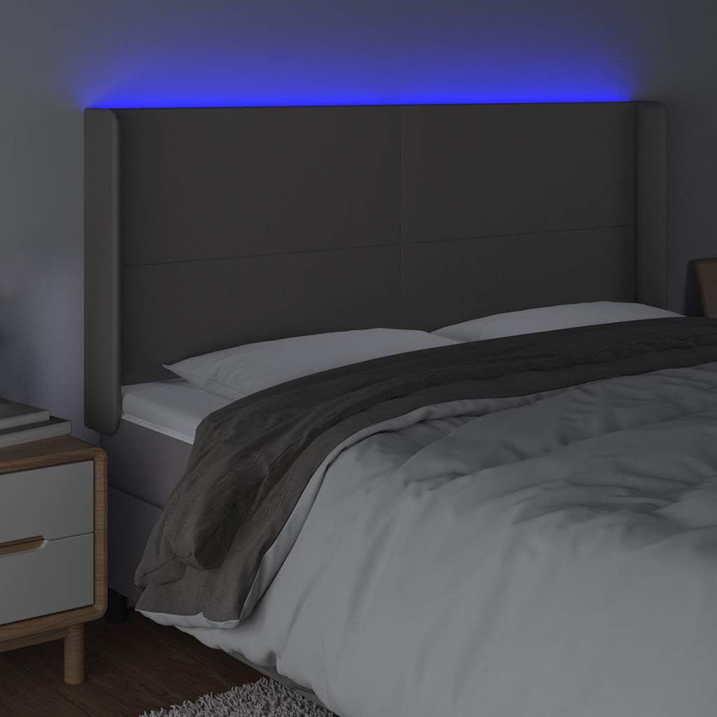 vidaXL Hoofdbord LED 203x16x118/128 cm kunstleer grijs, foto 2