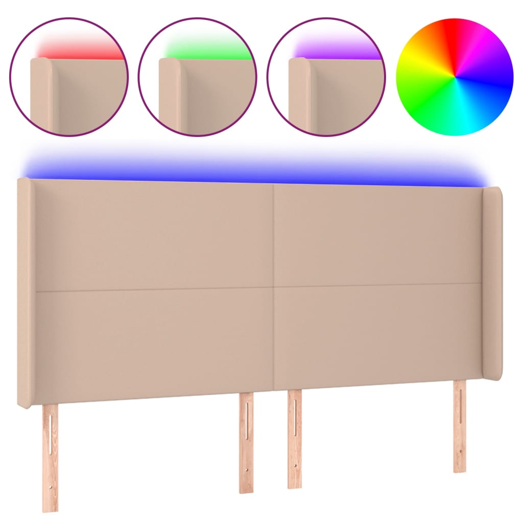 vidaXL Čelo postele s LED cappuccino 203 x 16 x 118/128 cm umělá kůže