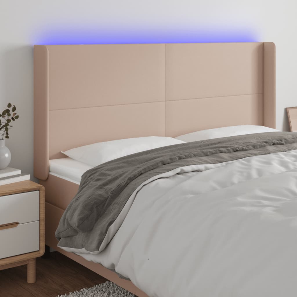 vidaXL Čelo postele s LED cappuccino 203 x 16 x 118/128 cm umělá kůže