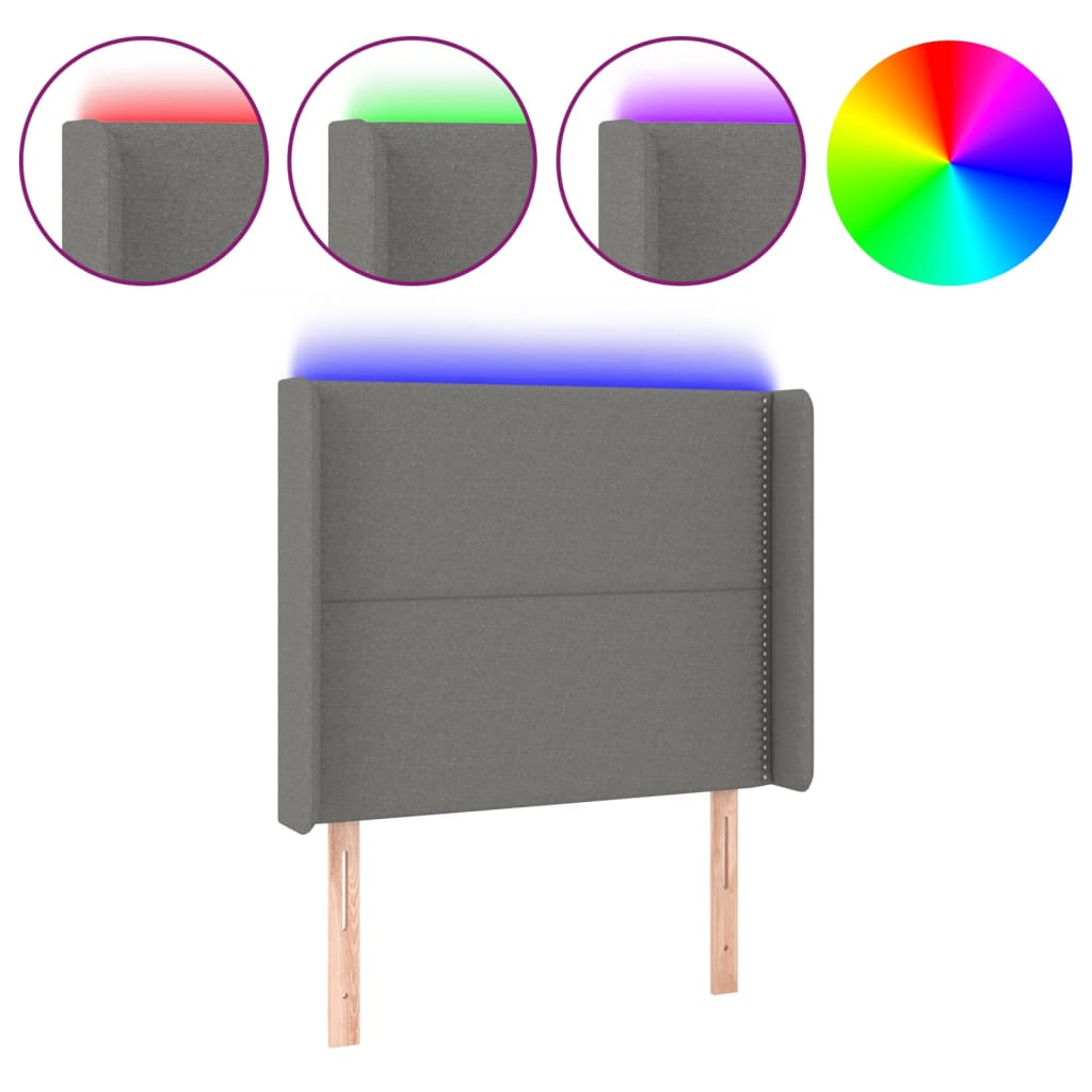 vidaXL Čelo postele s LED tmavě šedé 83 x 16 x 118/128 cm textil