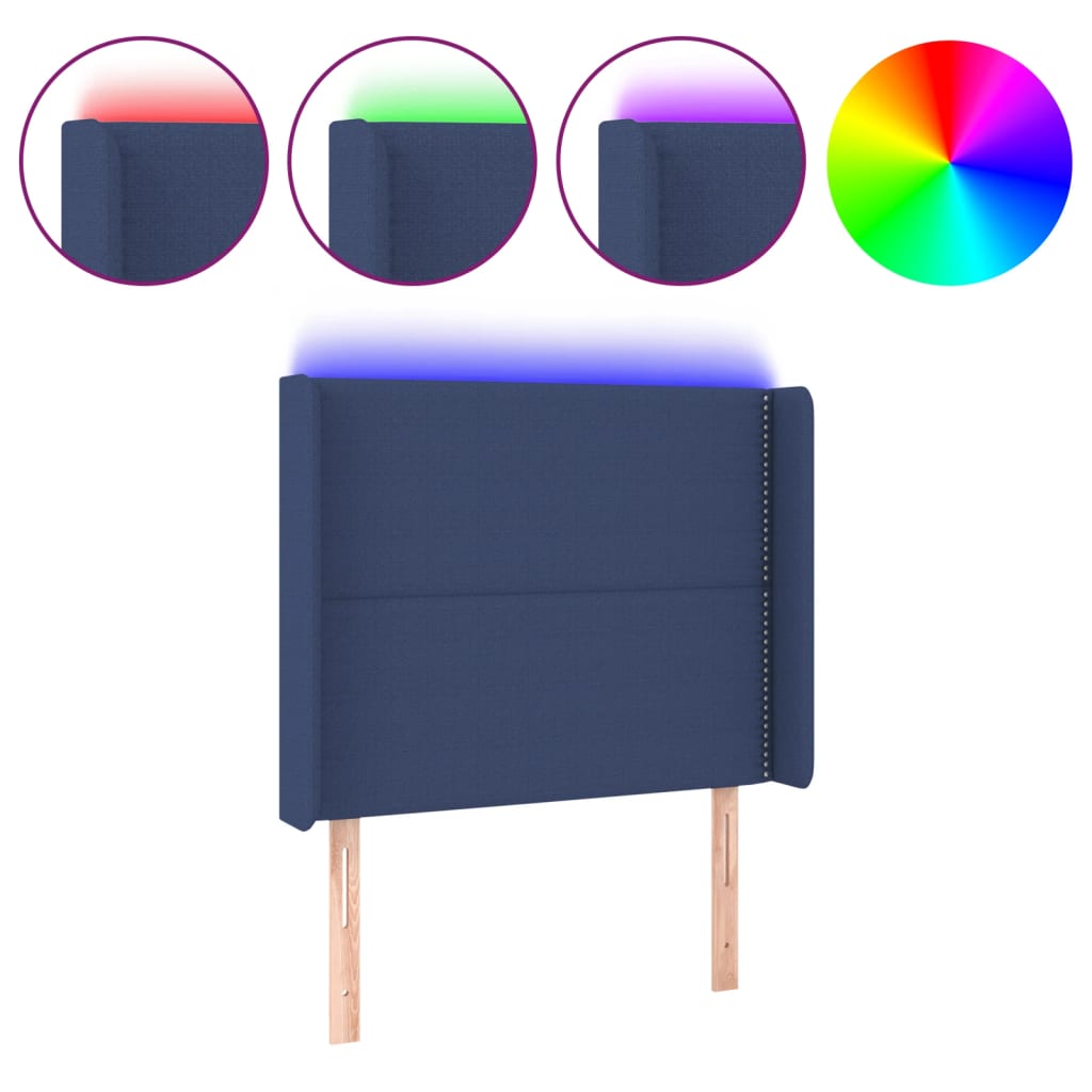 vidaXL Čelo postele s LED modré 83 x 16 x 118/128 cm textil