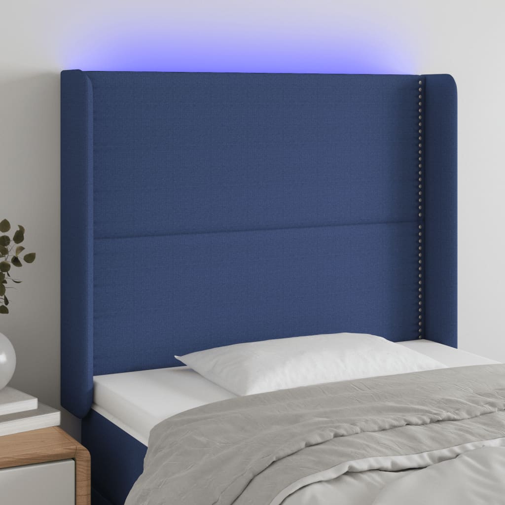 gultas galvgalis ar LED, 83x16x118/128 cm, zils audums | Stepinfit.lv