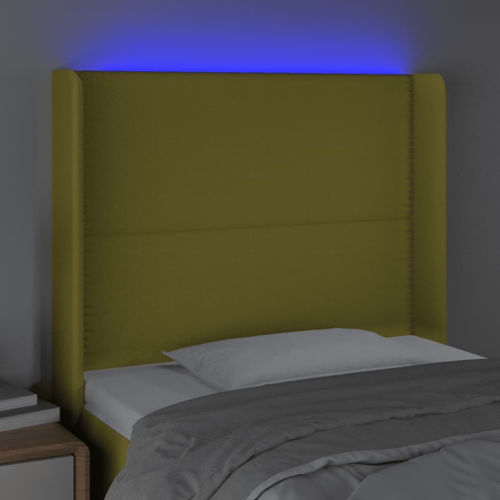 gultas galvgalis ar LED, 83x16x118/128 cm, zaļš audums | Stepinfit.lv