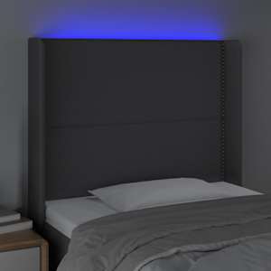 Čelo postele s LED tmavě šedé 93 x 16 x 118/128 cm textil - obrázek 4