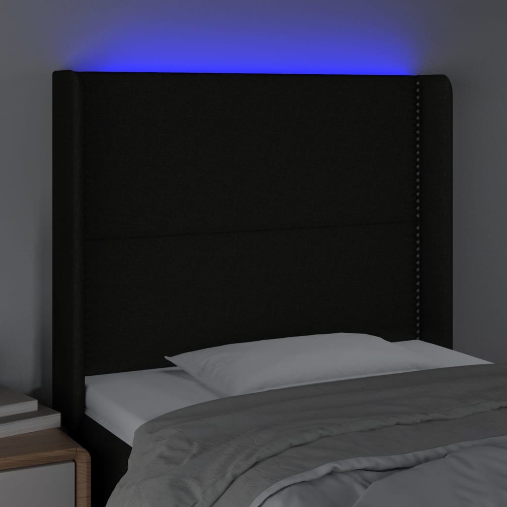 gultas galvgalis ar LED, 93x16x118/128 cm, melns audums | Stepinfit.lv