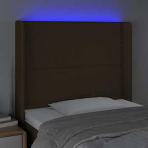 Čelo postele s LED tmavě hnědé 93 x 16 x 118/128 cm textil - obrázek 4