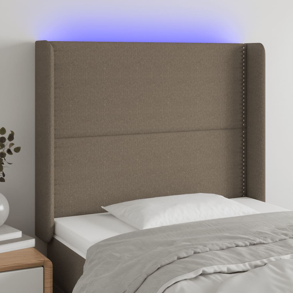 Čelo postele s LED taupe 93 x 16 x 118/128 cm textil