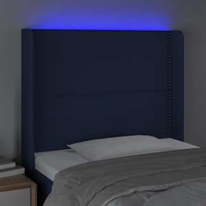 Čelo postele s LED modré 93 x 16 x 118/128 cm textil - obrázek 4